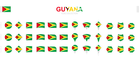 Large collection of Guyana flags of various shapes and effects.