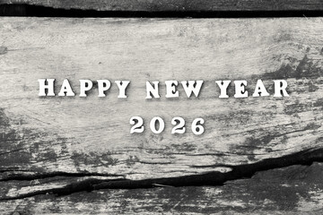 Happy New Year 2026. Vintage wooden background concept.