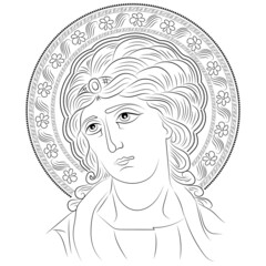 byzantine icon archangel divine outline style art vector illustration with floral ornament decoration