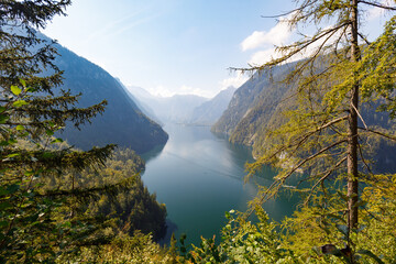 boats on lake Königssee in summer