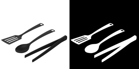 3D rendering illustration of a set of three kitchen tools
