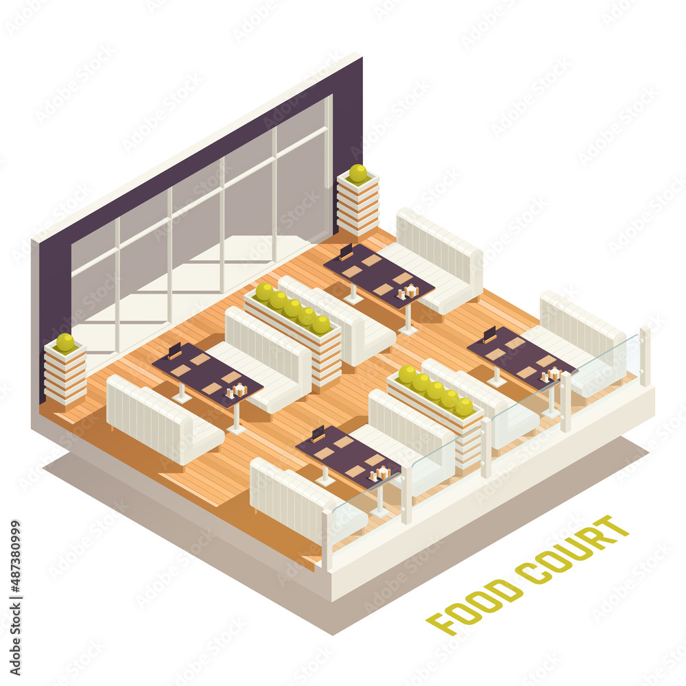 Poster food court isometric colored concept