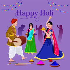 illustration of abstract colorful Happy Holi background card design for color festival of India celebration greetings
