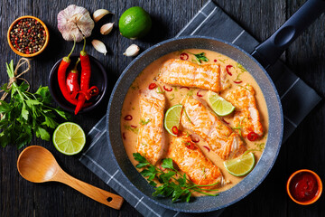 Poached Salmon in hot Coconut Lime Sauce