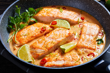 Poached Salmon in hot Coconut Lime Sauce