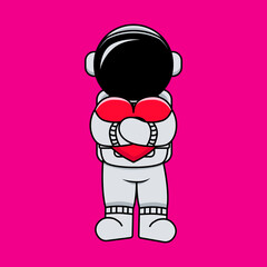 Vector Illustration of Cute Astronout with Huge Heart Cartoon Illustration and pink background, Good for poster design, icon, mascot, etc