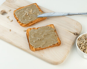 Toasted Bread Spread Organic Sunflower butter. A delicious, creamy and salty treat. Hypoallergenic alternative to peanut butter.