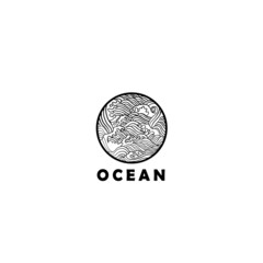 Ocean waves in a circle. Minimalistic and simple vector design
