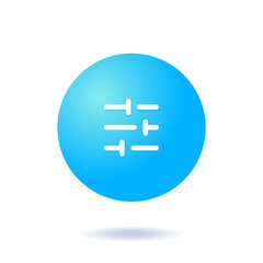 Fototapeta premium Vector isolated settings icon of adjustment setup with 3d blue gradient ball circle bubble on white background. Flat minimal icon for UI UX presentation.