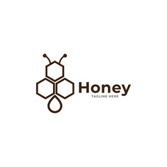 Dripping honey Logo Design Template. Honeycomb Logo Design Nature Organic. Beekeeping logo design with abstract bee