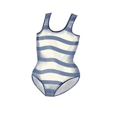 Stylish one-piece female swimsuit. Fashionable swimwear with striped pattern. Flat colourful raster illustration isolated on white background. 