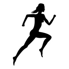 Fototapeta na wymiar Running woman silhouette side view isolated white background