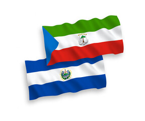 Flags of Republic of Equatorial Guinea and Republic of El Salvador on a white background