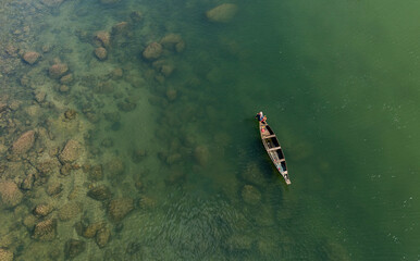 Crystal clear water of Umngot River near Dawki in Meghalaya