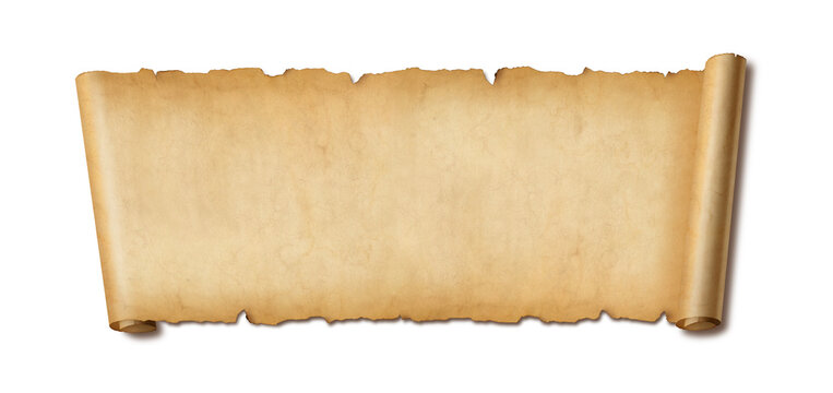 Old paper horizontal banner. Parchment scroll isolated on white with shadow