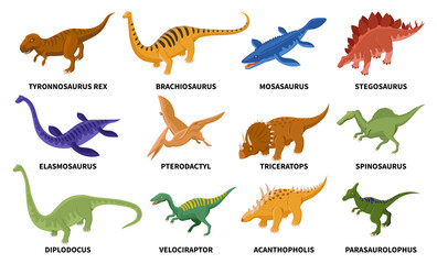 Isometric Colored Dinosaurs Set