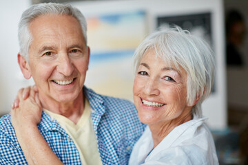 The heart has no wrinkles. Portrait of a loving senior couple at home.