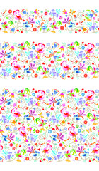 Floral border with birds and blooming flowers. Seamless pattern, Easter, packaging, cover, perfume, gifts, interior, fabric, Wedding