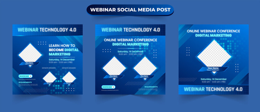 Set of technology digital webinar invitation poster social media post for online training course seminar video conference banner template