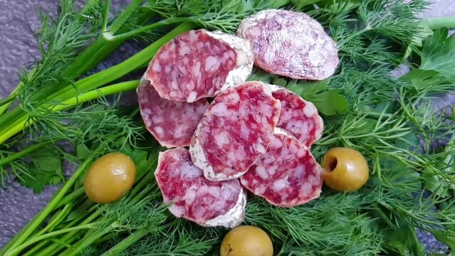 sausage with mold on old background