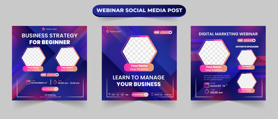 Set of gradient social media post for digital marketing online webinar and video conference invitation banner flyer poster template