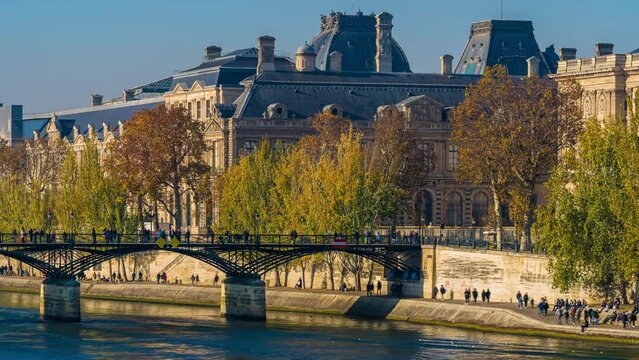 Parisians Monuments and Fall Colors With Tourists Enjoying the City Seine River and Bridge