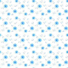 Fototapeta na wymiar Simple blue flowers vector seamless pattern
