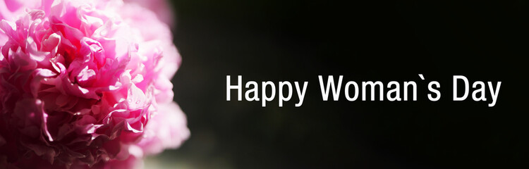 Happy Woman's day greeting banner. 8 march celebration. Pink peony 