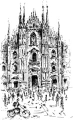 Duomo cathedral in Milan. Vector line illustration.