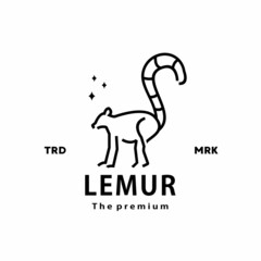 vintage retro hipster lemur logo vector outline monoline art icon