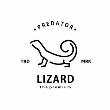 vintage retro hipster lizard logo vector outline monoline art icon