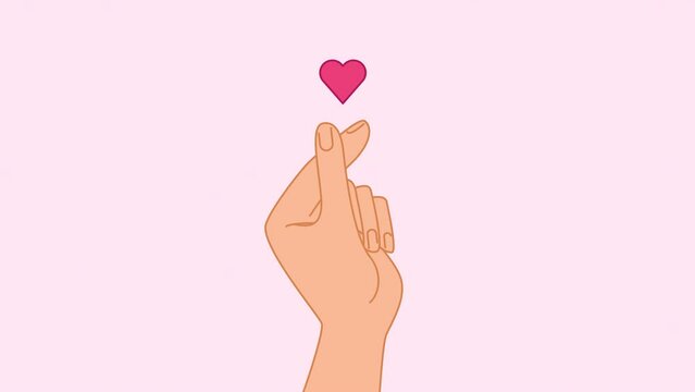 k-pop heart symbol animation. hand gesture of love K-drama and K pop promotion. Korean Finger Heart Love sign. animated stock video, cartoon style