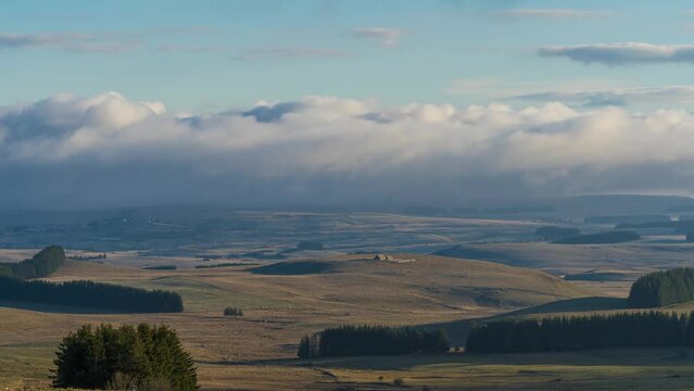 A Clear View of a Cloudy Day Over French Lowland Aubrac Natural Scenery