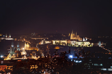 Fototapeta na wymiar perspective of the night prague from the top of the roof
