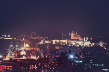perspective of the night prague from the top of the roof