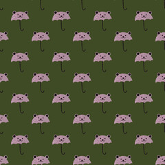 Bear umbrella seamless pattern. Funny characters background.