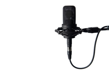 Black studio condenser microphone on white background