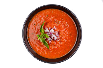 tomato soup on white background for restaurant menu