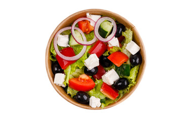 salad with tomato cucumber olives and soft cheese on white background for restaurant menu2
