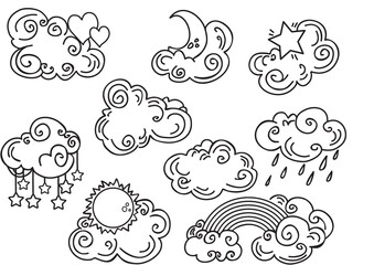 Clouds outline in Chinese style. Set 9clouds on a white background