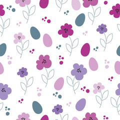 Fototapeta na wymiar Easter seamless pattern with flowers and eggs. 