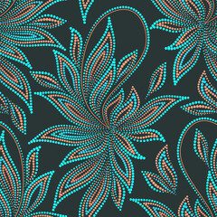 Seamless turquoise dotted pattern with paisley. Traditional ethnic ornament. Vector print. Use for wallpaper, pattern fills,textile design.