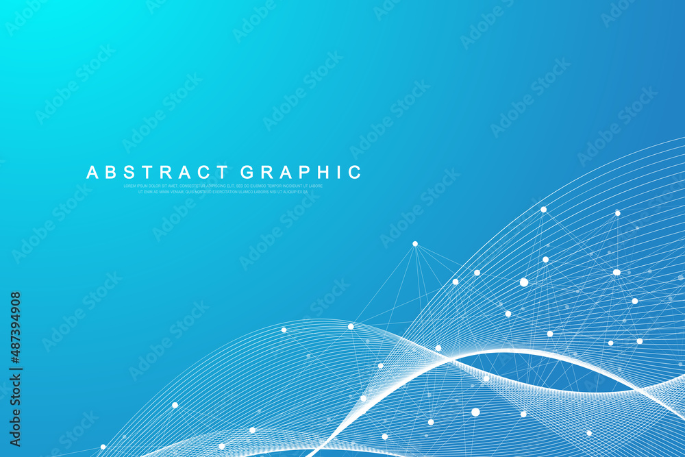Aufkleber Digits abstract background with connected line and dots, wave flow. Digital neural networks. Network and connection background for your presentation. Graphic polygonal background. Vector illustration.