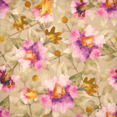Seamless pattern. Retro background. Floral ornament. Bright watercolor flowers.