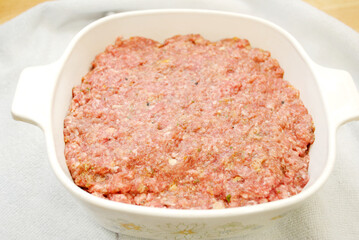 Raw Meatloaf in a Baking Dish Ready to Be baked