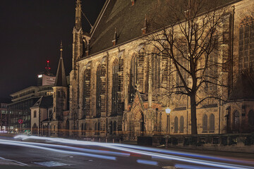 Thomaskirche in Leipzig Nacht, Bach fantastic light at night, Leipzig in Germany