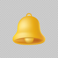 3d yellow ringing notification bell on transparent background. Vector