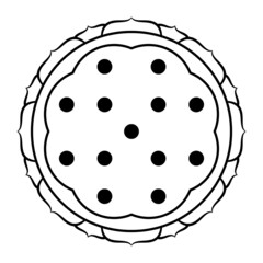 Mouth of the lotus. Symbol of a lotus seed head, with 13 seeds in the pericarp, two eight petaled lotus flowers are emerging from it, representing phenomenal world Samsara, and noumenal world Nirvana.