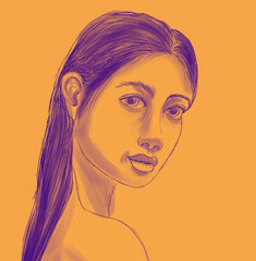 yellow portrait of a girl in a linear style