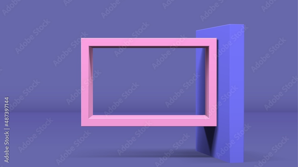 Poster 3d frame on stand or abstract minimalistic rectangle composition with the colorful room on the backg